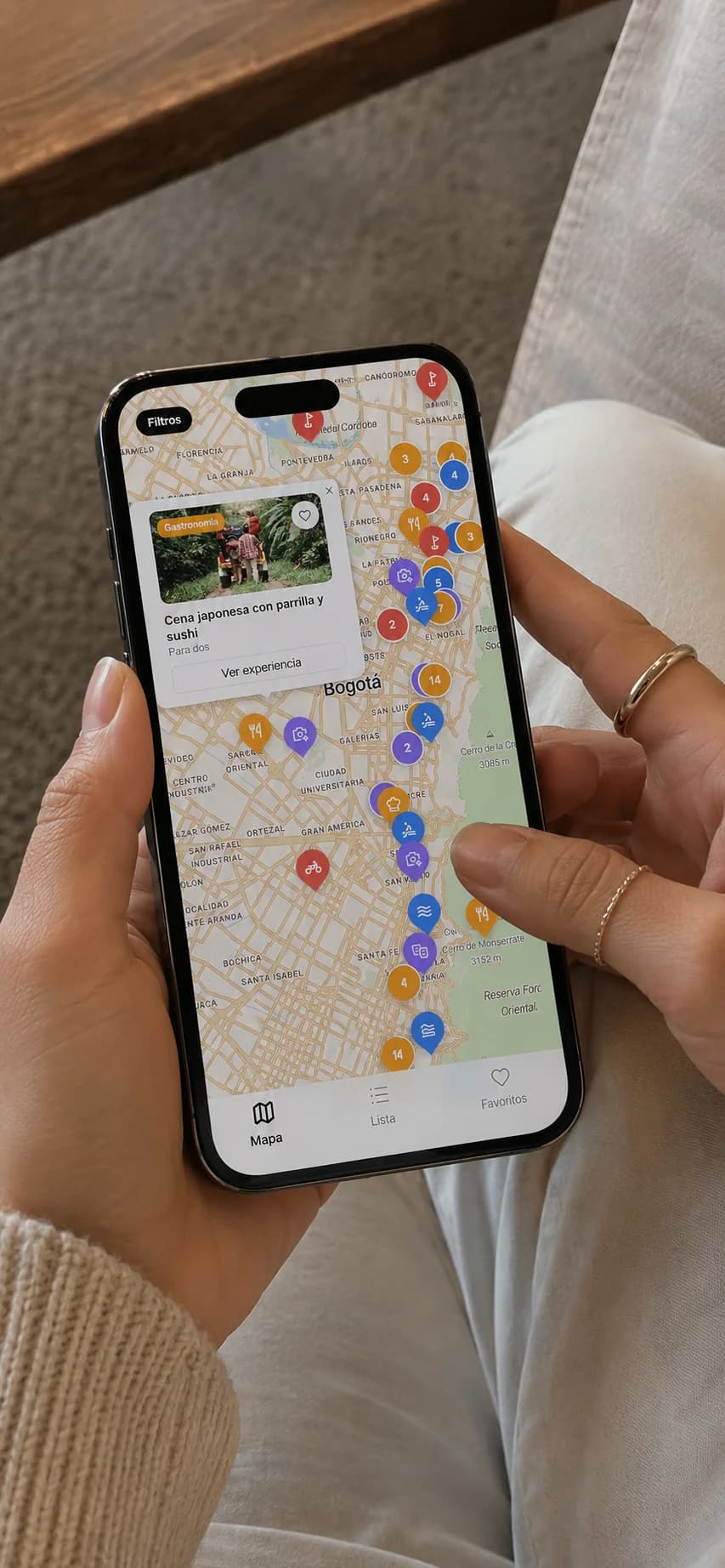 App Vivabox mostrando experiencias disponibles en Bogotá y Cundinamarca