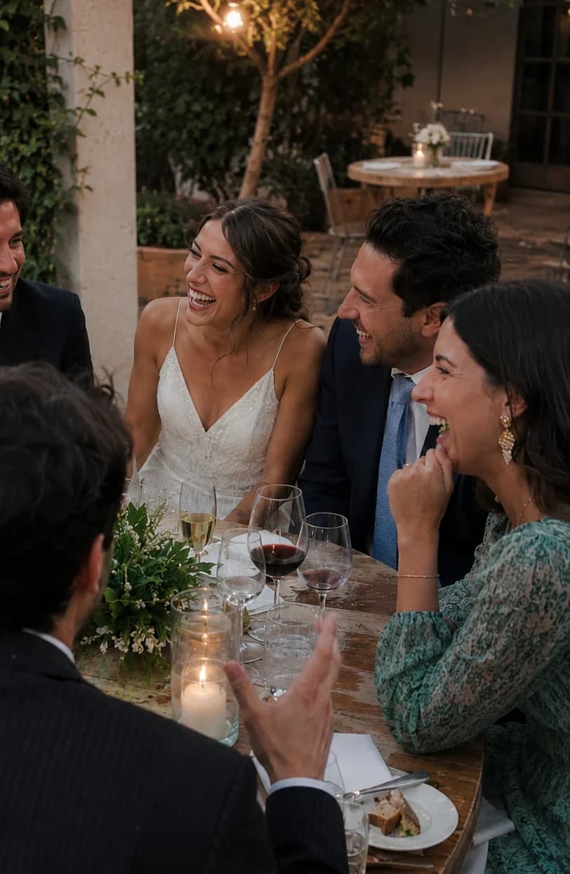 Invitados brindando en una celebración de matrimonio